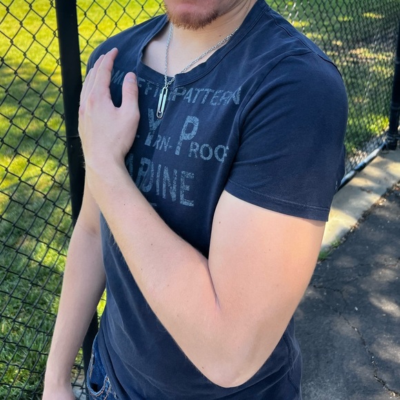 BURBERRY YARN PROOF HOME OFFICE PATTERN GABARDINE PATENT MEN NAVY BLUE T SHIRT S - Picture 5 of 16